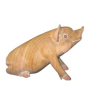 Hand Carved Large Wooden Pig Sculpture Beautiful Wood Grain